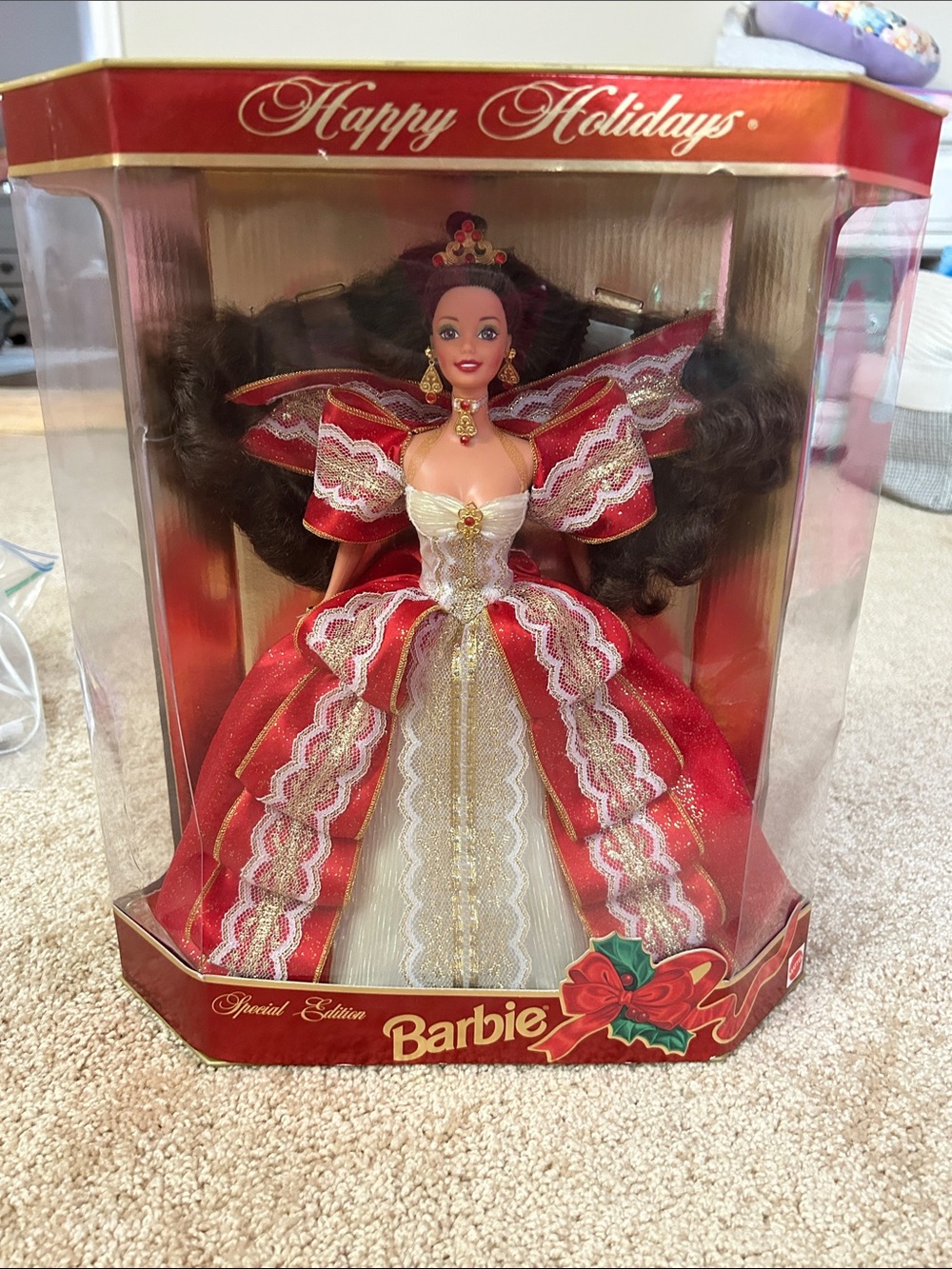 1997 Barbie Holiday Collector Doll - Red, White & Gold Gown
